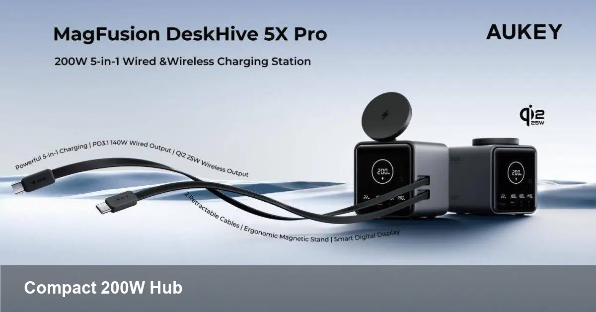 Aukey MagFusion 5X Pro: Compact 200W Qi2 Hub