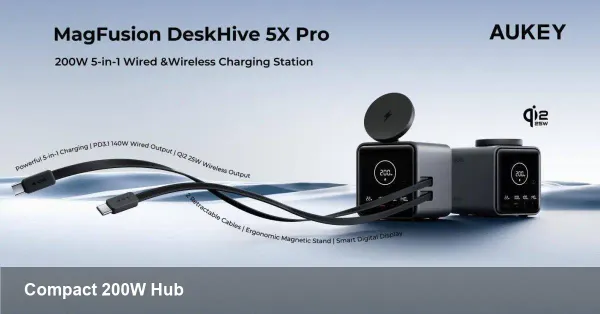 Aukey MagFusion 5X Pro: Compact 200W Qi2 Hub