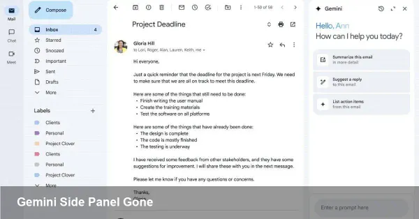 Gmail removes Gemini side panel for Pro/Ultra